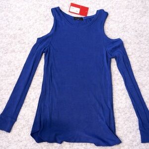 Sanctuary Bowery Cold Shoulder Thermal Top Blue nwt large